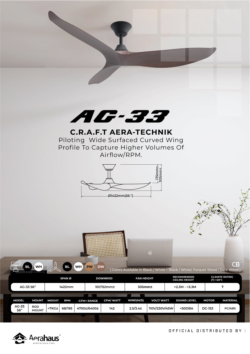 AG-33 Aerahaus Technik DC Ceiling Fan