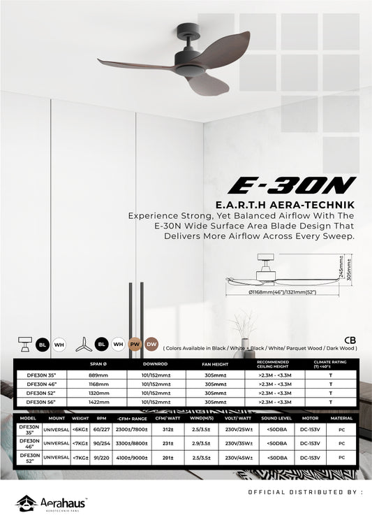 E-30N Aerahaus Technik DC Ceiling Fan