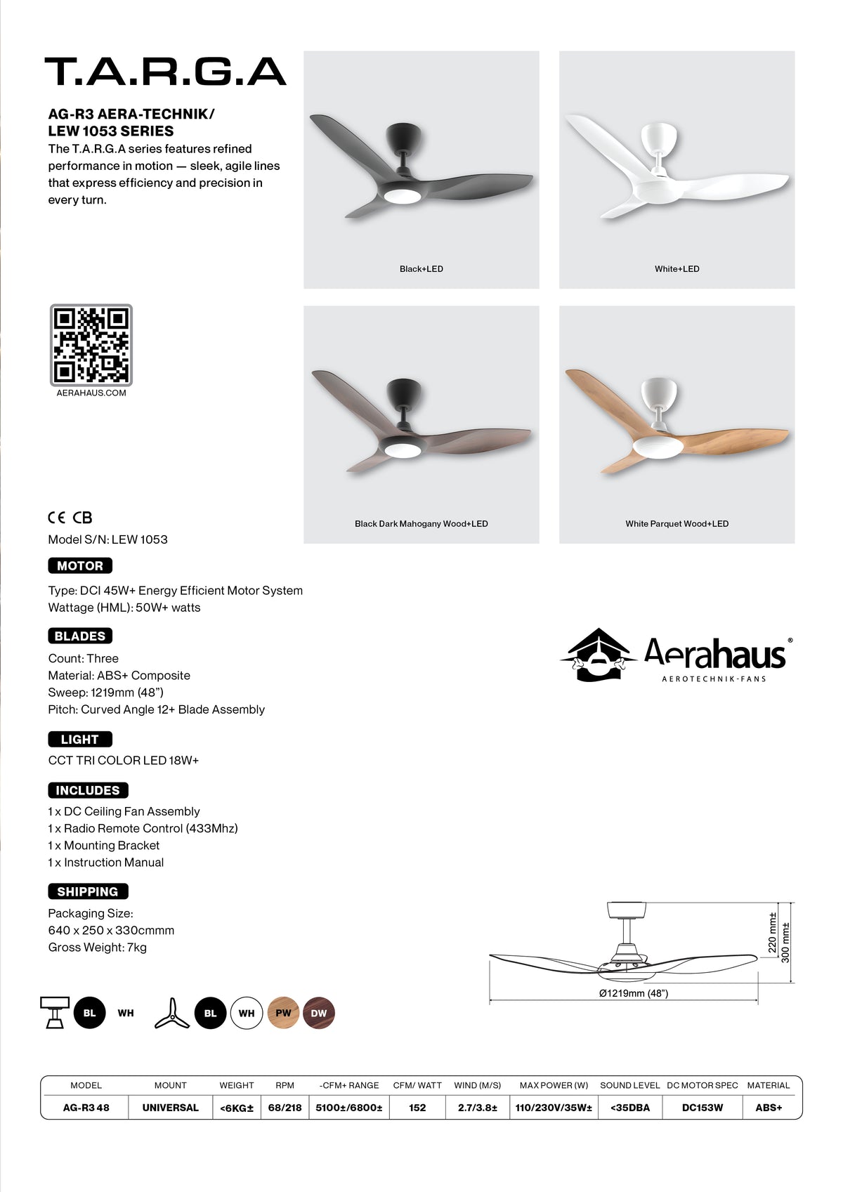 AG-R3 Aerahaus Technik DC Ceiling Fan