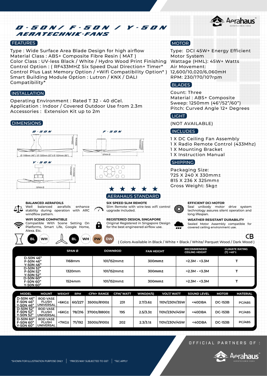 SILENZ (MPM) Y-50N Aerahaus Technik DC Ceiling Fan